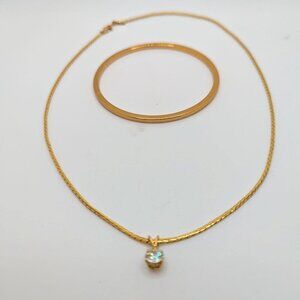 Monet Clear Crystal Rhinestone Pendant Chain Necklace Bracelet Set Gold Tone